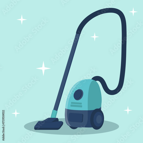 Modern vacuum cleaner on wheels, around the stars, cleanliness, cleaning, cleaning equipment
