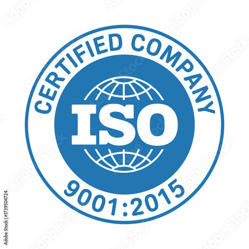 ISO 9001:2015 Certified Company Seal Vector Blue Circle Badge