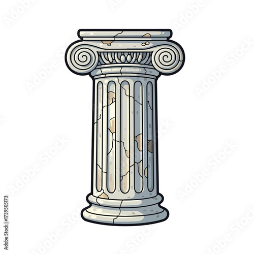 Ancient greek ionic column isolated on white background