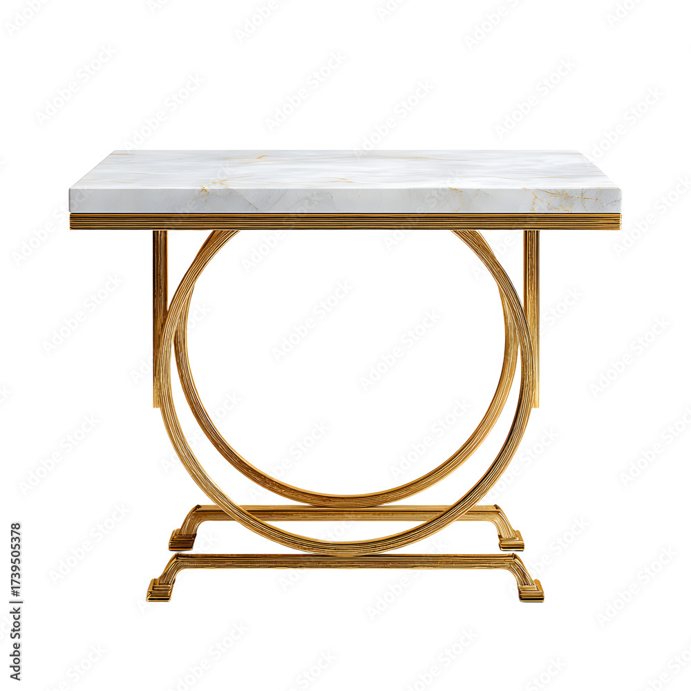 Fototapeta premium Elegant Square Table with Golden Frame Isolated on White Background