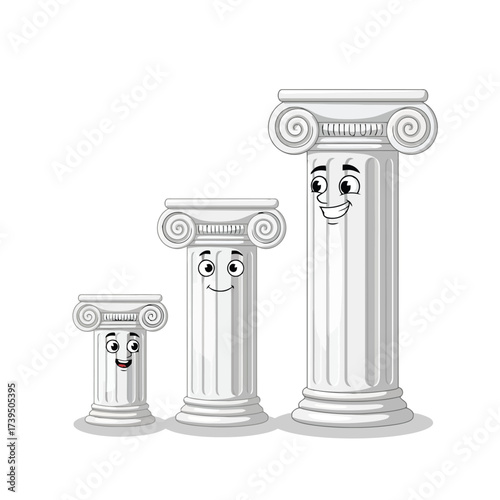 Three cartoon columns of different sizes isolated on white background