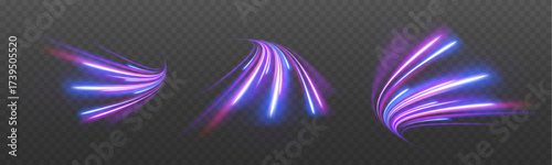 A set of glowing arcs and curved speed lines in electric blue and orange creates a vivid energy flow. These abstract neon elements evoke speed, power, and light motion. Modern and eye-catching.