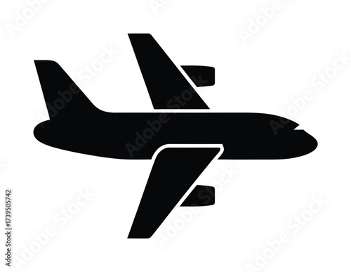 Black Silhouette Airplane Icon for Travel and Aviation Design