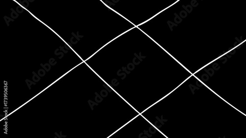 Abstract white lines on black background, simple geometric shapes.