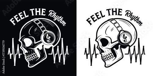Skeleton and music logo, icon, silhouette t shirt design 