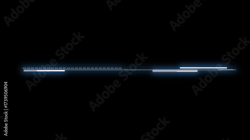 Futuristic Blue Light Bar Glitch Effect on Black Background.