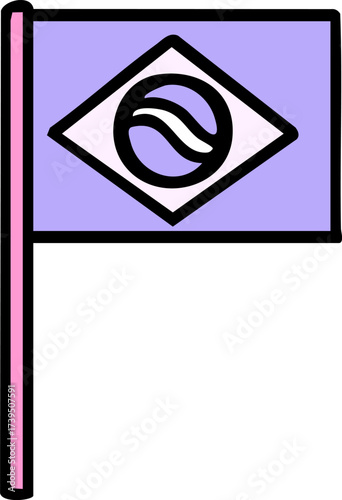 brazil national flag with pole in bright neon color