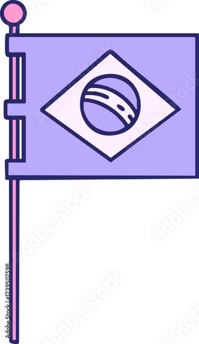 brazil national flag on pole in bright neon color