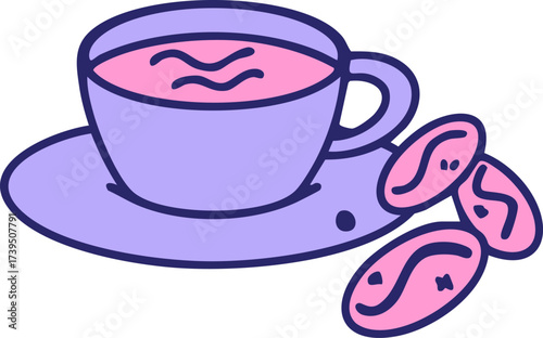 traditional brazilian coffee with beans by side in bright neon color