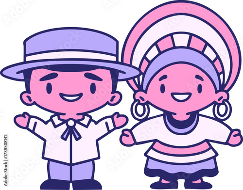 brazil couple in traditional clothing in bright neon color
