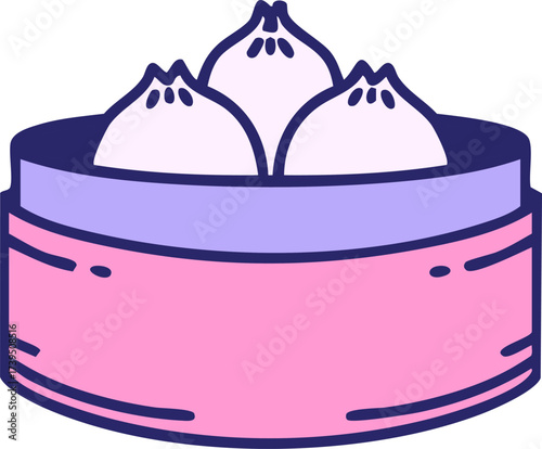japanese dumplings in circular steamer in bright neon color