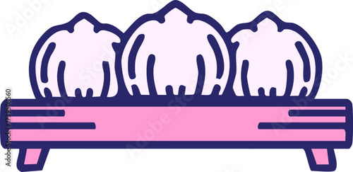 japanese dumplings on wooden tray in bright neon color