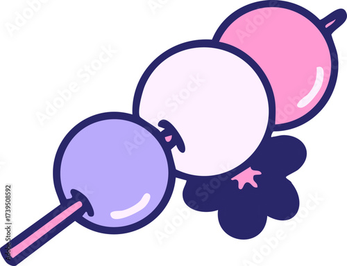 traditional hanami japanese sweet treat  in bright neon color
