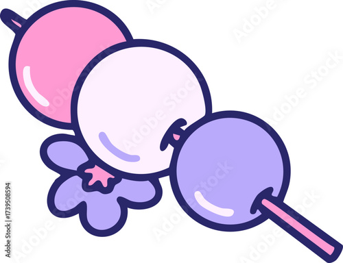traditional japanese sweet stick treat  in bright neon color