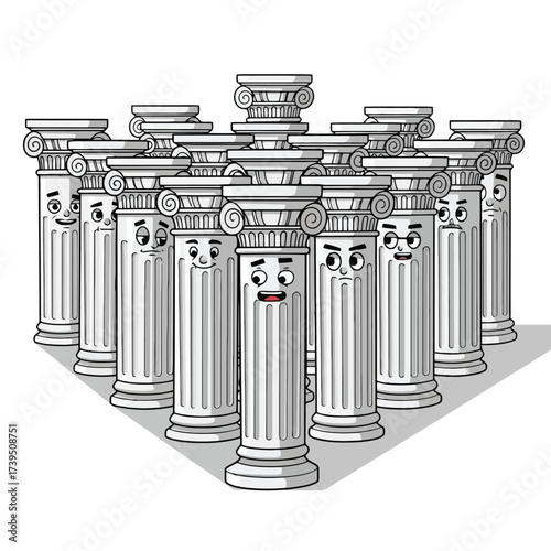 Group of cartoon columns with faces