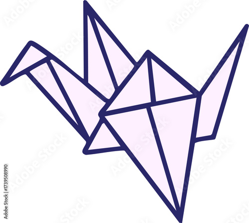 japanese folded paper origami bird in bright neon color