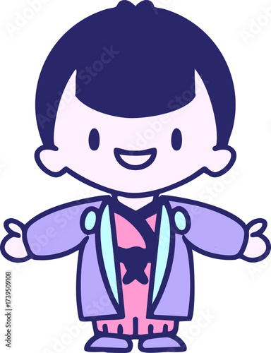 japanese man in wedding clothes with open arms in bright neon color