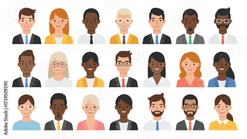 Diverse Professional Avatars Set for Business and Community