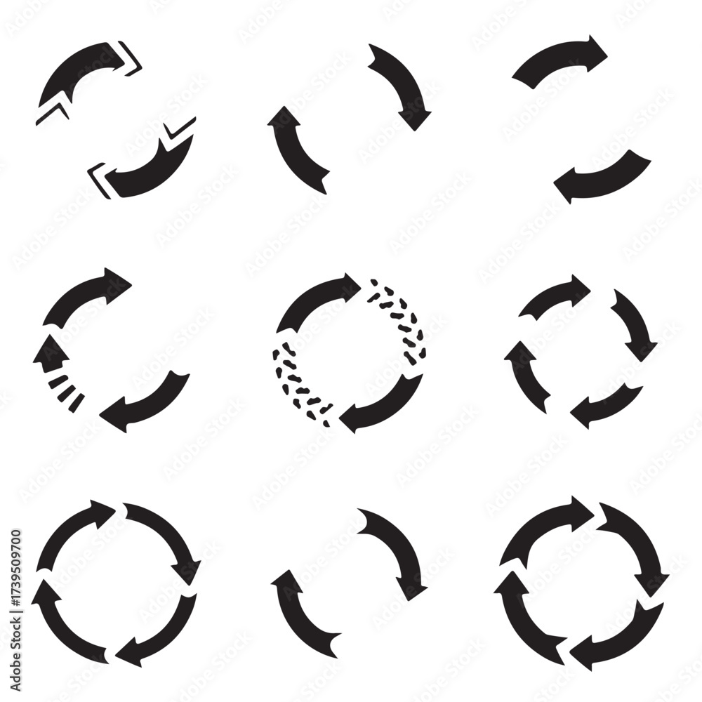 Obraz premium Diverse Arrow Circulation Designs A Collection of Circular Flow Vectors Depicting Rotation and Cycle Processes for Diagrams and Presentations