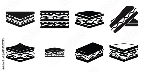 club sandwich vector icon set illustration black and white