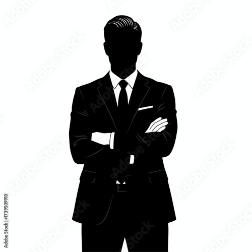 Business silhouette: A commanding silhouette of a well-dressed professional confidently embodies business, portraying an atmosphere of influence.