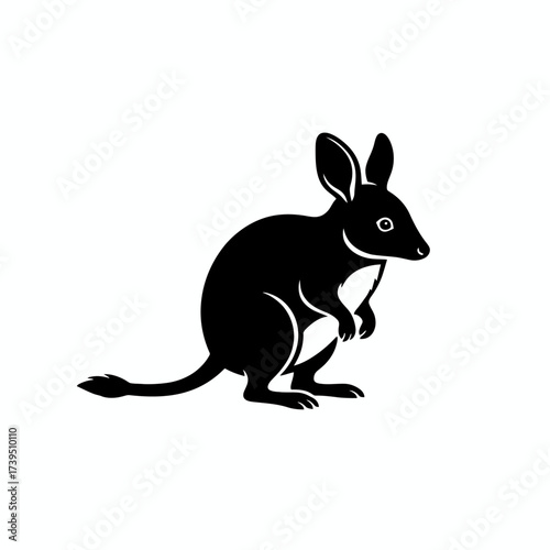 Elegant Wallaby Silhouette: A meticulously crafted black and white silhouette of a wallaby, showcasing the creature's unique posture and form with sleek, minimalist lines.