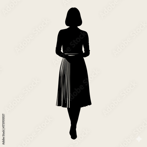 Silhouette of a Woman: A striking silhouette of a woman in a classic midi skirt, exuding elegance and poise against a soft backdrop.