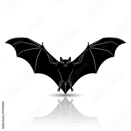 Silhouette of a Bat: A dark silhouette of a bat, wings extended, against a backdrop, exuding an aura of mystery and nocturnal presence. 