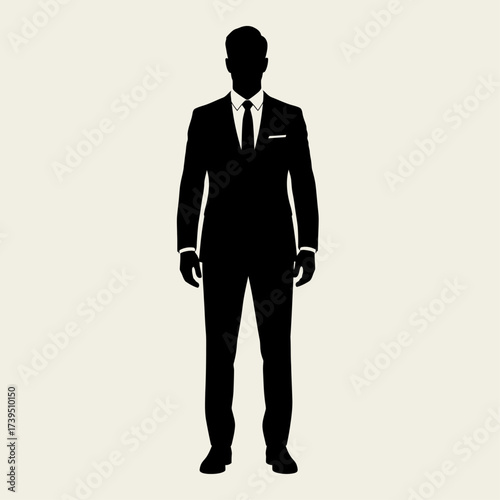 Elegant Silhouette: A sophisticated man in a classic suit exudes confidence and poise, embodying timeless style and business acumen.