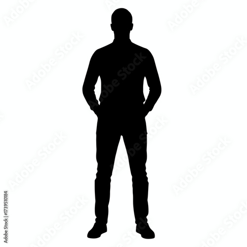 Man's Silhouette: A minimalist silhouette of a man, hands in pockets, personifying strength, confidence, and the power of subtle presence. 