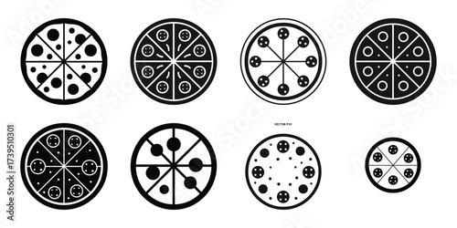 pepperoni pizza vector icon set illustration black and white