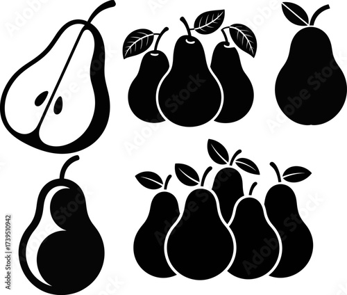 Illustrative Silhouette of a Cluster of Five Ripe Pears Designed for Bundle Packaging Concepts Featuring Natural Fruit Elements