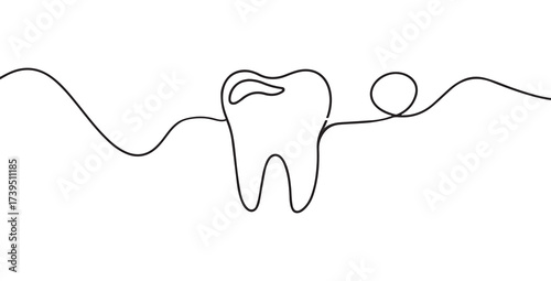 Minimal one line tooth vector illustration for dental clinic, oral health and orthodontics design