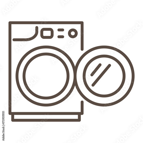 Laundry washing machine outline icon. Minimal linear style isolated on transparent background. Perfect for household cleaning, self-service laundries, clothing care. Editable stroke.