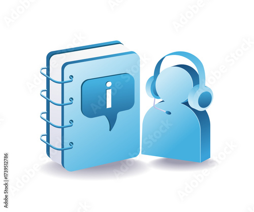 customer service and info book symbol for help desk,support,and knowledge sharing