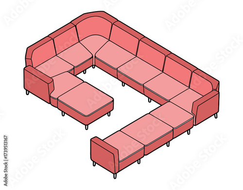 Modern Modular Sectional Sofa Isometric Vector Illustration