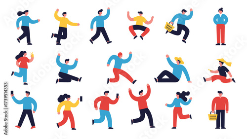 Vibrant Flat Vector People Set: Diverse Characters in Dynamic Poses