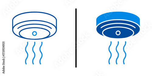 Smoke Detector Illustration: Conceptual graphic illustration showing smoke detectors detecting smoke in a schematic representation, symbolizing building safety and residential security. 