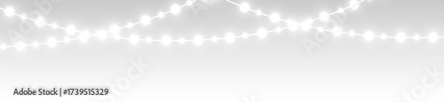 PNG party garland with abstract glow and shiny lamp design for event footer with transparent background and isolated white ribbon, perfect for festive advertising or Christmas