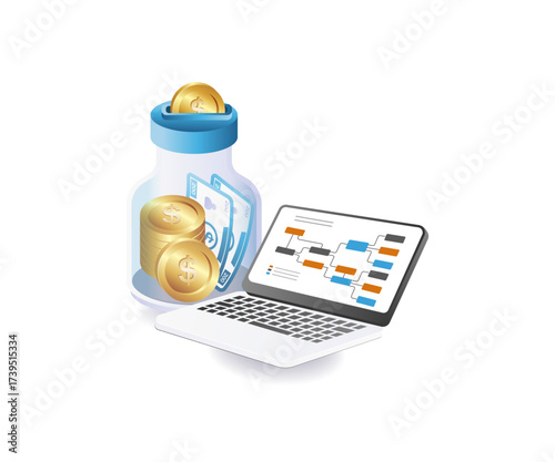 Computer Business Symbol with Saving Money Illustration Concept