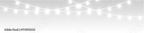 Christmas garland string lights shining with bright bulbs, glowing seasonal star and holiday decoration png.
