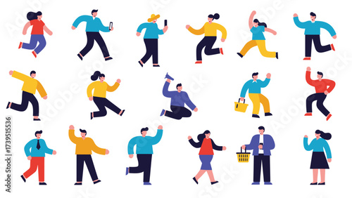 Vibrant Diverse People In Dynamic Action Poses Flat Design Vector