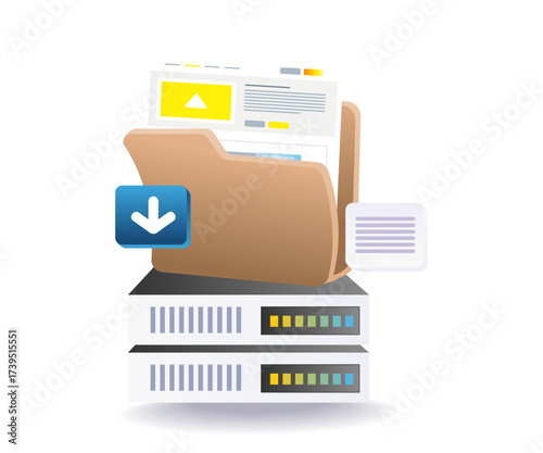 Cloud server folder illustration for online data storage and digital backup