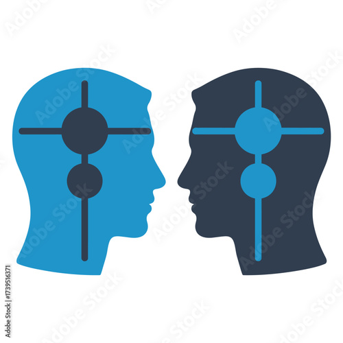 Two heads facing each other with neural network isolated on white background