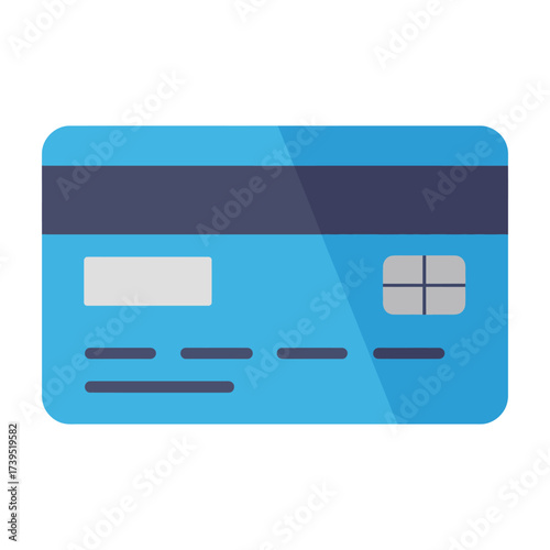 A blue credit card with a magnetic stripe isolated on white background