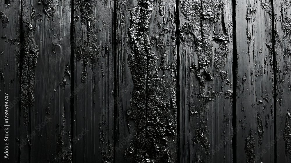 Fototapeta premium Burnt Wood Texture – Charred Black Wooden Board and Dark Damaged Wall Surface
