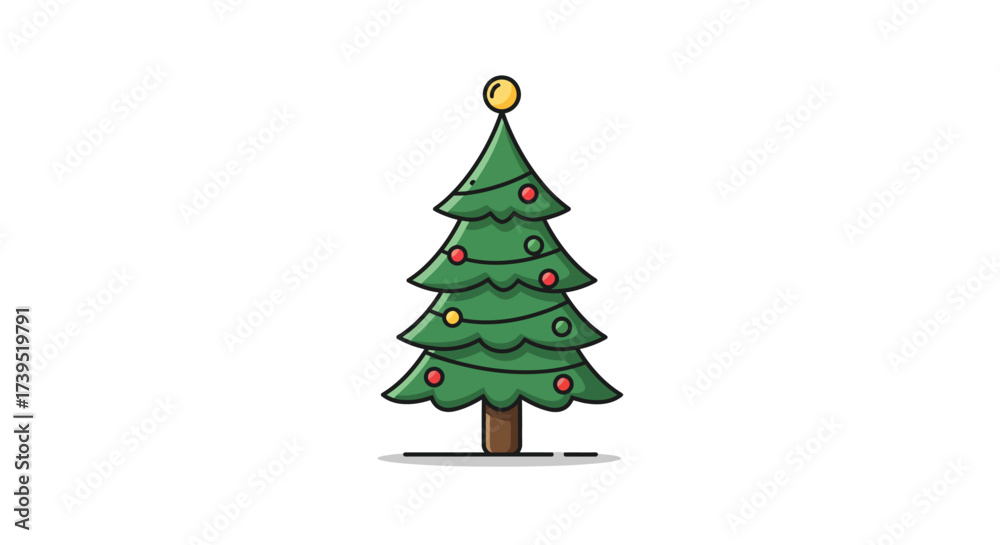 Obraz premium Cartoon Christmas Tree with Ornaments and Star Topper.