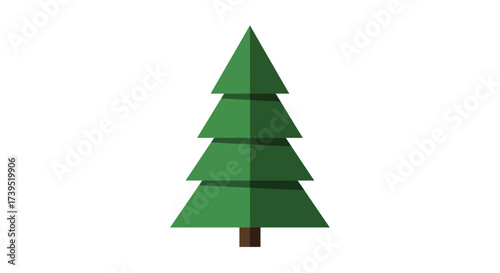Stylized Evergreen Tree with Geometric Design and Brown Trunk.