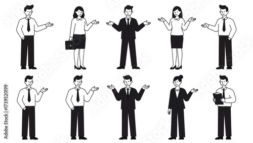 Professional Business People Vector Character Set Presenting and Explaining Concepts
