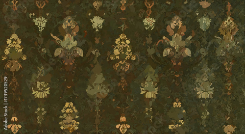 Abstract Floral Pattern in Earthy Tones with Repeating Design.